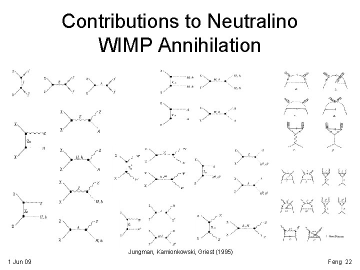 Contributions to Neutralino WIMP Annihilation Jungman, Kamionkowski, Griest (1995) 1 Jun 09 Feng 22