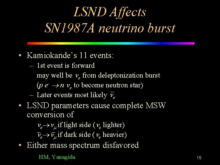 LSND Affects SN 1987 A neutrino burst • Kamiokande’s 11 events: – 1 st