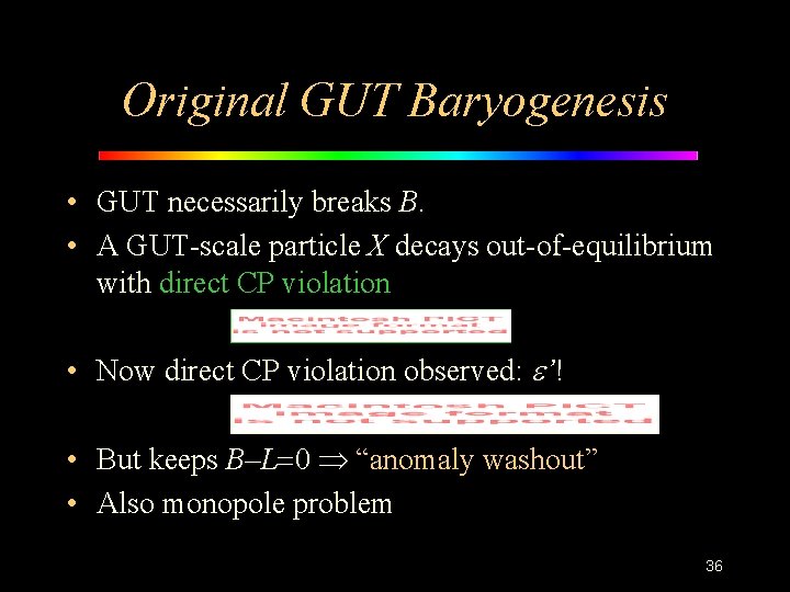 Original GUT Baryogenesis • GUT necessarily breaks B. • A GUT-scale particle X decays