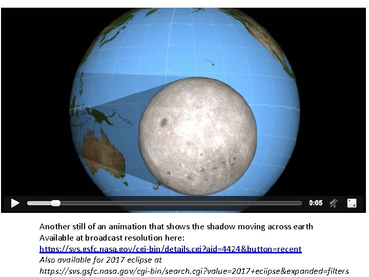 Another still of an animation that shows the shadow moving across earth Available at