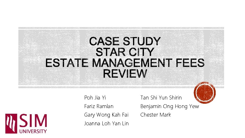 Poh Jia Yi Tan Shi Yun Shirin Fariz Ramlan Benjamin Ong Hong Yew Gary