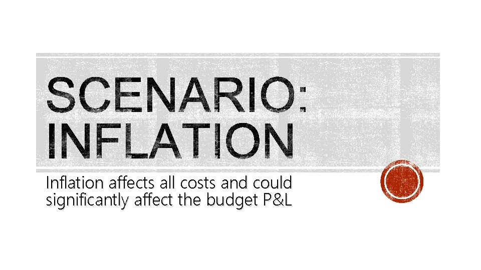 Inflation affects all costs and could significantly affect the budget P&L 