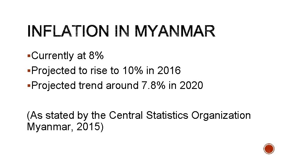 §Currently at 8% §Projected to rise to 10% in 2016 §Projected trend around 7.