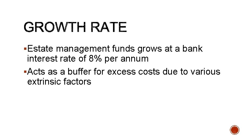 §Estate management funds grows at a bank interest rate of 8% per annum §Acts