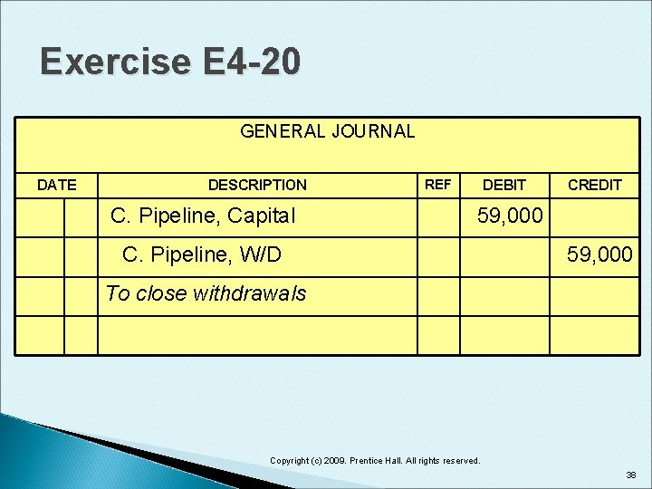 Exercise E 4 -20 GENERAL JOURNAL DATE DESCRIPTION C. Pipeline, Capital REF DEBIT CREDIT