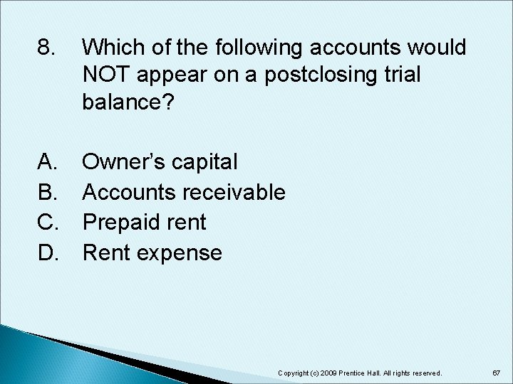 8. Which of the following accounts would NOT appear on a postclosing trial balance?
