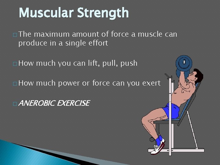 Muscular Strength � The maximum amount of force a muscle can produce in a