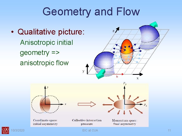 Geometry and Flow • Qualitative picture: Anisotropic initial geometry => anisotropic flow 10/3/2020 EIC