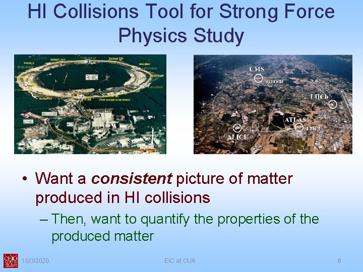 HI Collisions Tool for Strong Force Physics Study • Want a consistent picture of