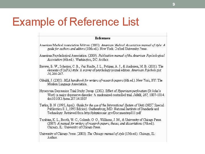 9 Example of Reference List 