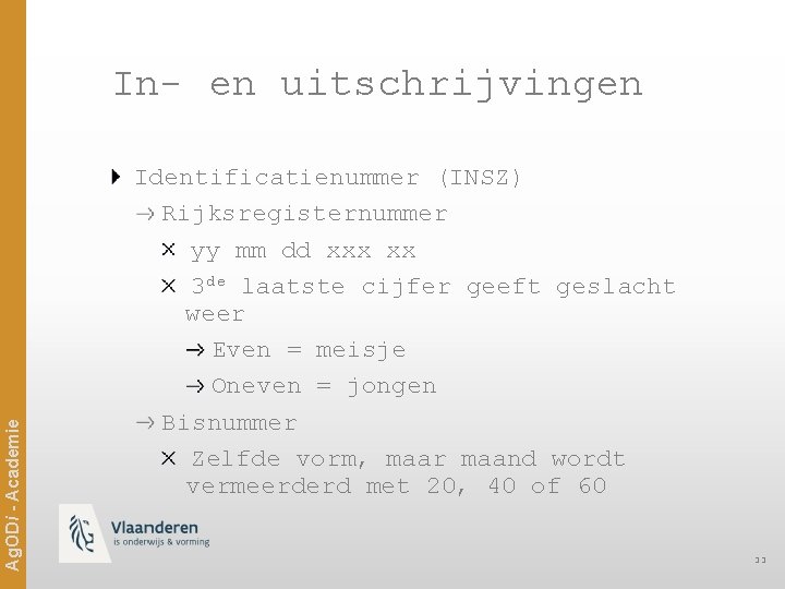 Ag. ODi - Academie In- en uitschrijvingen Identificatienummer (INSZ) Rijksregisternummer yy mm dd xxx