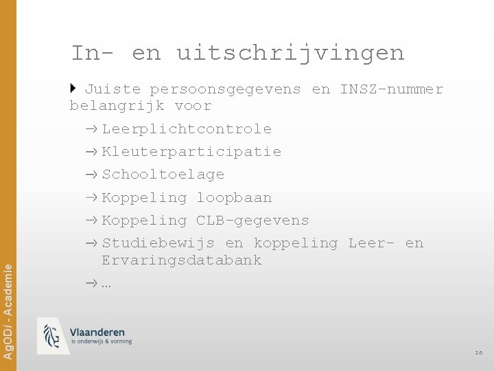 Ag. ODi - Academie In- en uitschrijvingen Juiste persoonsgegevens en INSZ-nummer belangrijk voor Leerplichtcontrole