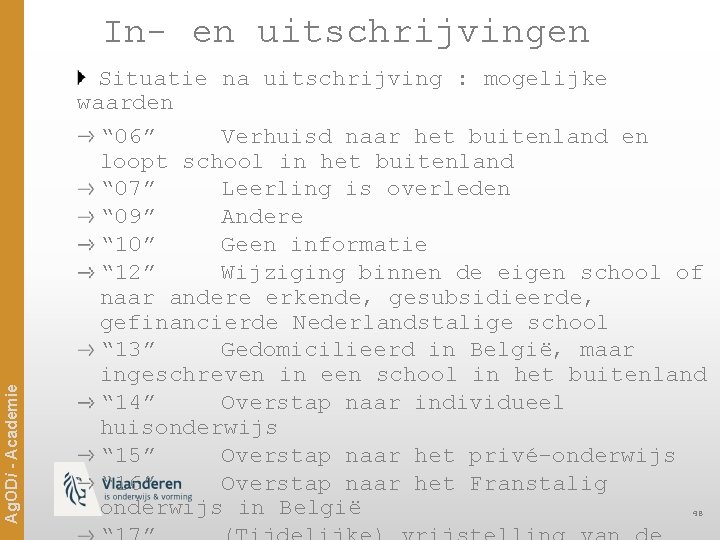 Ag. ODi - Academie In- en uitschrijvingen Situatie na uitschrijving : mogelijke waarden “