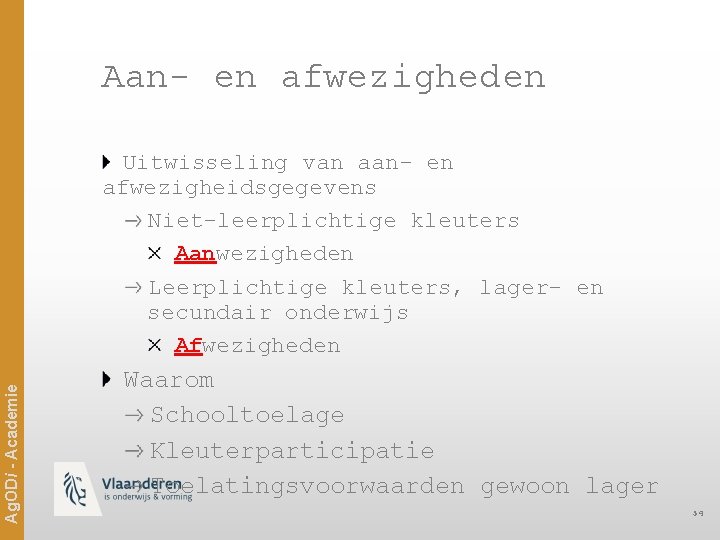 Aan- en afwezigheden Ag. ODi - Academie Uitwisseling van aan- en afwezigheidsgegevens Niet-leerplichtige kleuters