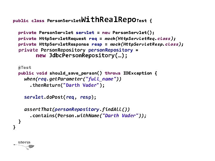 public class Person. Servlet With. Real. Repo. Test { private Person. Servlet servlet = public class Person. Servlet With. Real. Repo. Test { private Person. Servlet servlet =