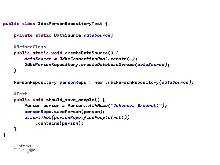 public class Jdbc. Person. Repository. Test { private static Data. Source data. Source; @Before. public class Jdbc. Person. Repository. Test { private static Data. Source data. Source; @Before.