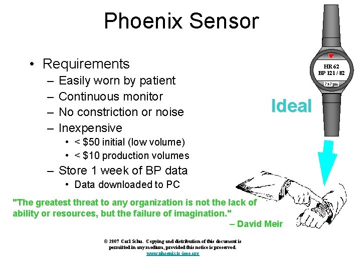Phoenix Sensor • Requirements – – Easily worn by patient Continuous monitor No constriction