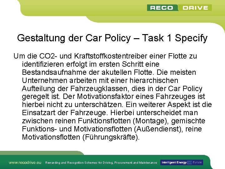 Gestaltung der Car Policy – Task 1 Specify Um die CO 2 - und