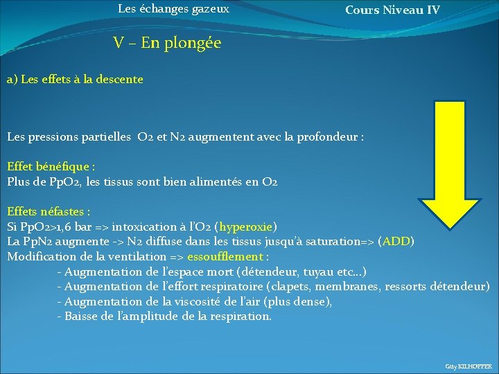 Les échanges gazeux Cours Niveau IV V – En plongée a) Les effets à