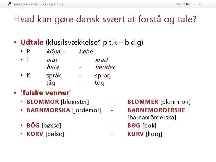 06 -10 -2020 Hvad kan gøre dansk svært at forstå og tale? • Udtale