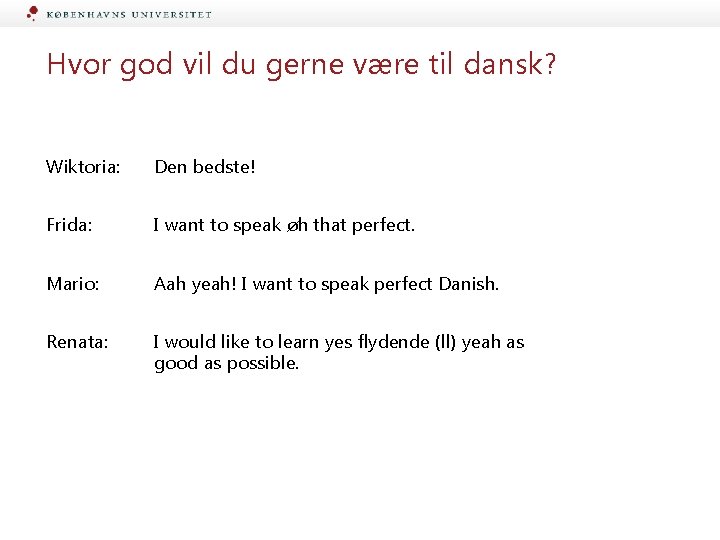 Hvor god vil du gerne være til dansk? Wiktoria: Den bedste! Frida: I want