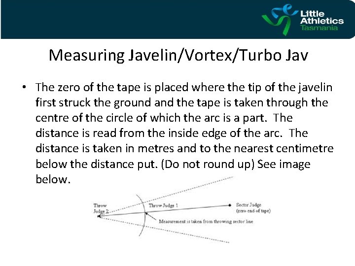 Measuring Javelin/Vortex/Turbo Jav • The zero of the tape is placed where the tip