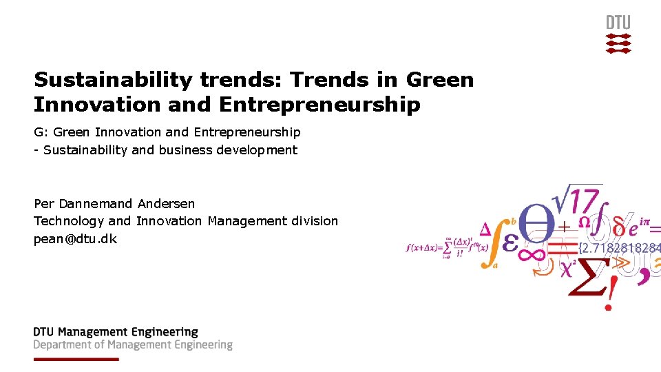 Sustainability trends: Trends in Green Innovation and Entrepreneurship G: Green Innovation and Entrepreneurship -