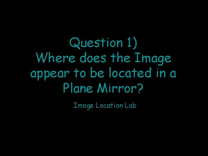 Question 1) Where does the Image appear to be located in a Plane Mirror? Question 1) Where does the Image appear to be located in a Plane Mirror?