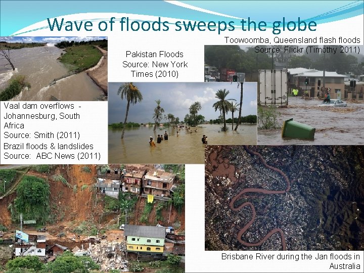 Wave of floods sweeps the globe Pakistan Floods Source: New York Times (2010) Toowoomba, Wave of floods sweeps the globe Pakistan Floods Source: New York Times (2010) Toowoomba,