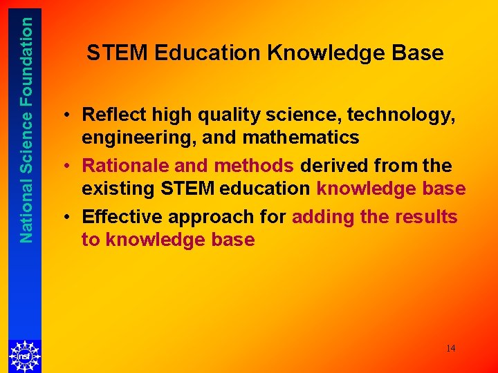 National Science Foundation STEM Education Knowledge Base • Reflect high quality science, technology, engineering, National Science Foundation STEM Education Knowledge Base • Reflect high quality science, technology, engineering,
