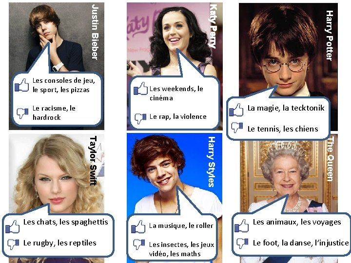 Le racisme, le hardrock Les weekends, le cinéma Harry Potter Katy Perry Justin Bieber Le racisme, le hardrock Les weekends, le cinéma Harry Potter Katy Perry Justin Bieber