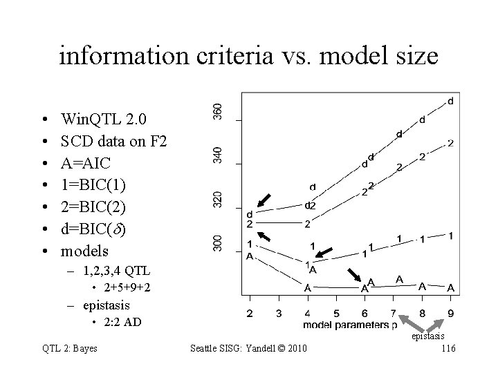 information criteria vs. model size • • Win. QTL 2. 0 SCD data on