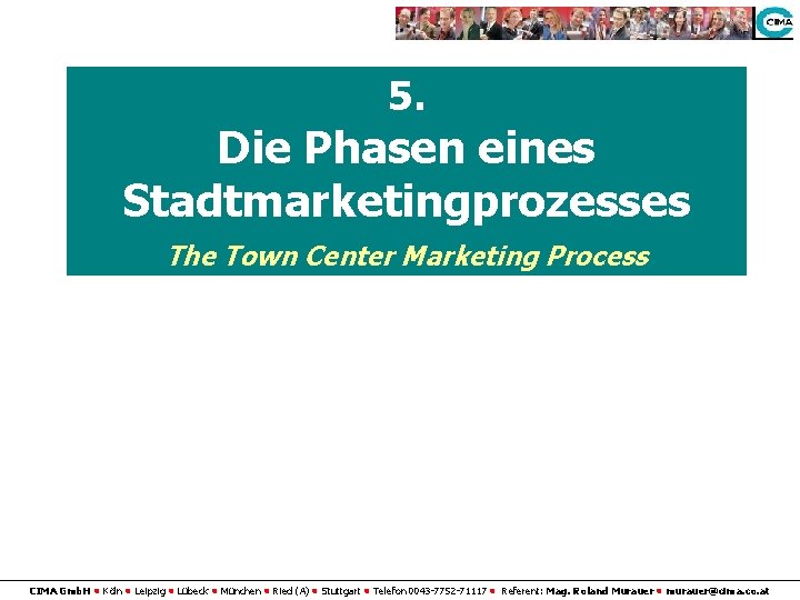 5. Die Phasen eines Stadtmarketingprozesses The Town Center Marketing Process CIMA Gmb. H •