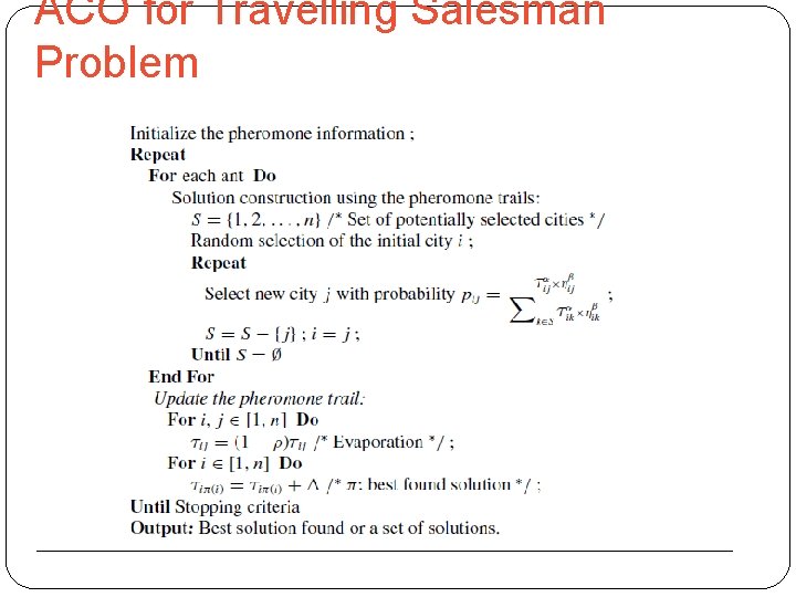 ACO for Travelling Salesman Problem 