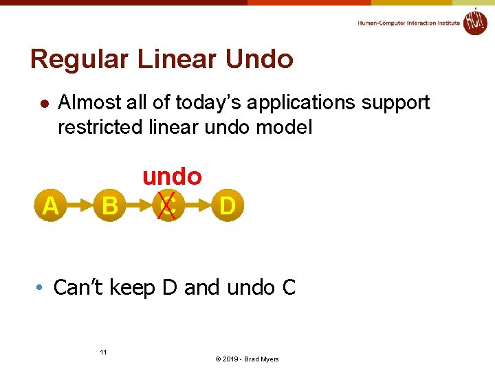 Regular Linear Undo l Almost all of today’s applications support restricted linear undo model