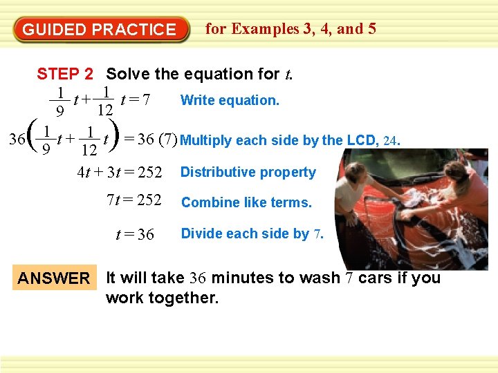 GUIDED PRACTICE for Examples 3, 4, and 5 STEP 2 Solve the equation for GUIDED PRACTICE for Examples 3, 4, and 5 STEP 2 Solve the equation for