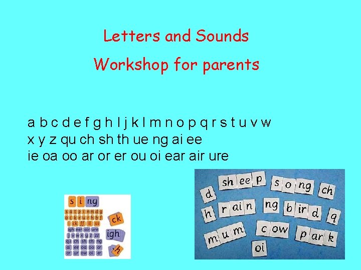 Letters and Sounds Workshop for parents abcdefgh. Ijklmnopqrstuvw x y z qu ch sh