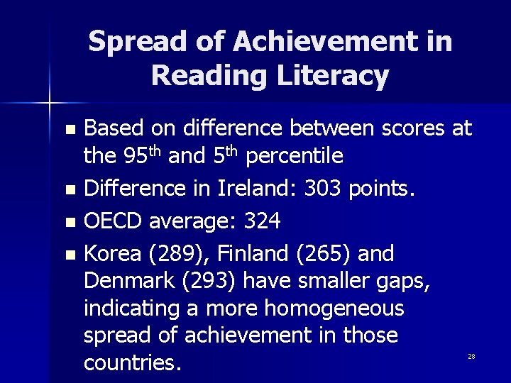 Spread of Achievement in Reading Literacy Based on difference between scores at the 95 Spread of Achievement in Reading Literacy Based on difference between scores at the 95