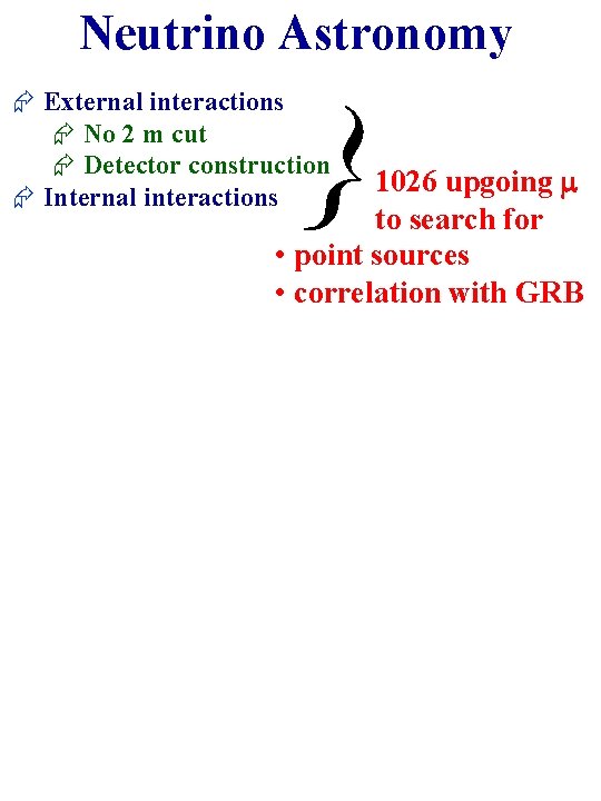 Neutrino Astronomy } Æ External interactions Æ No 2 m cut Æ Detector construction