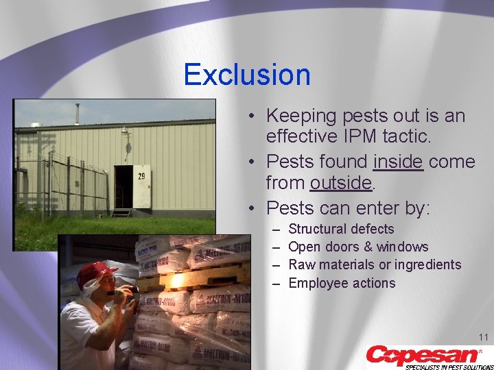 Exclusion • Keeping pests out is an effective IPM tactic. • Pests found inside