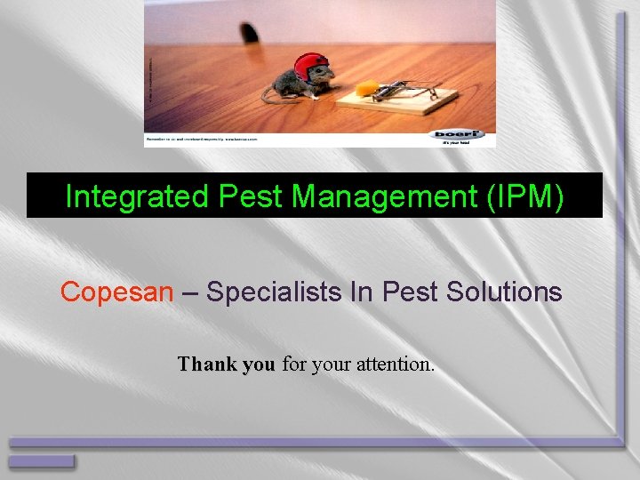 Integrated Pest Management (IPM) Copesan – Specialists In Pest Solutions Thank you for your