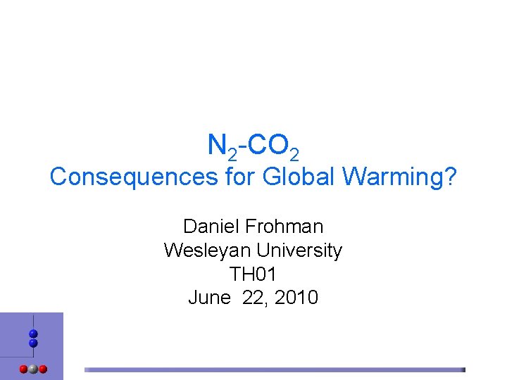 N 2 -CO 2 Consequences for Global Warming? Daniel Frohman Wesleyan University TH 01