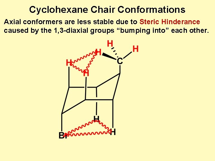 Cyclohexane Chair Conformations Axial conformers are less stable due to Steric Hinderance caused by