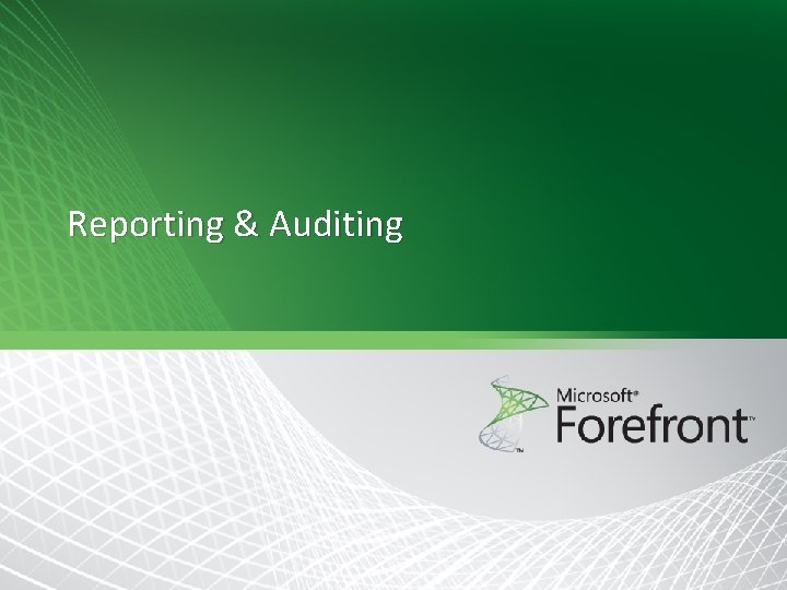 Reporting & Auditing Reporting & Auditing