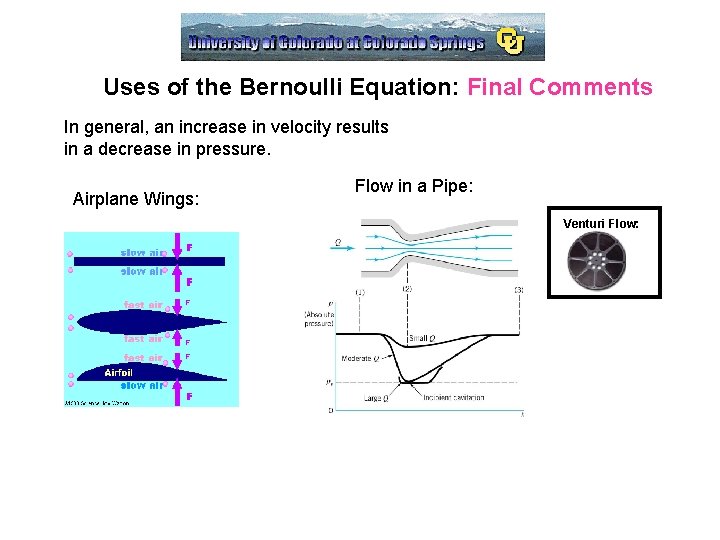 Uses of the Bernoulli Equation: Final Comments In general, an increase in velocity results