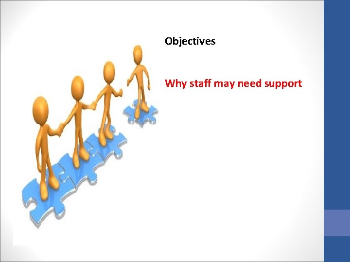 Objectives Why staff may need support 