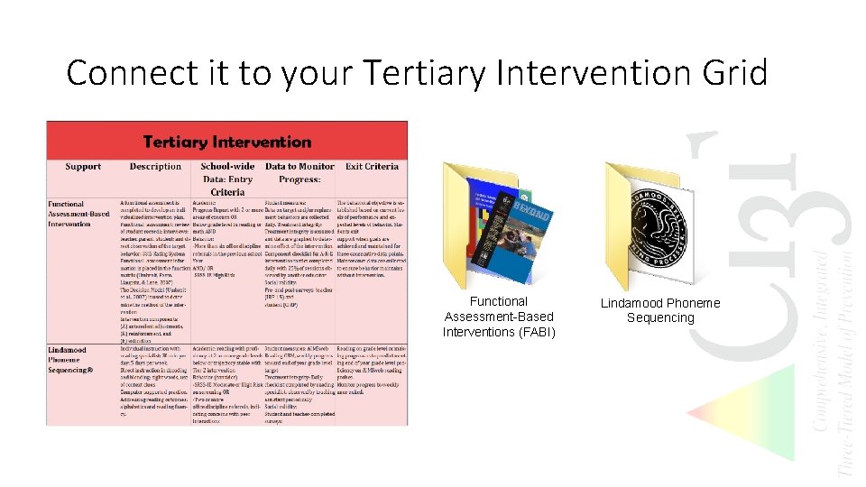 Connect it to your Tertiary Intervention Grid Functional Assessment-Based Interventions (FABI) Lindamood Phoneme Sequencing