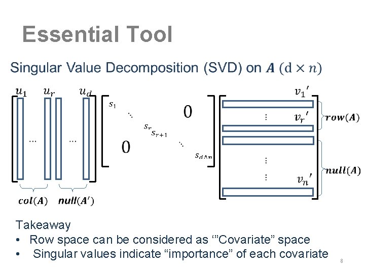 Essential Tool • Takeaway • Row space can be considered as ‘”Covariate” space •