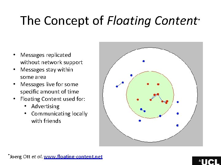 The Concept of Floating Content* • Messages replicated without network support • Messages stay The Concept of Floating Content* • Messages replicated without network support • Messages stay