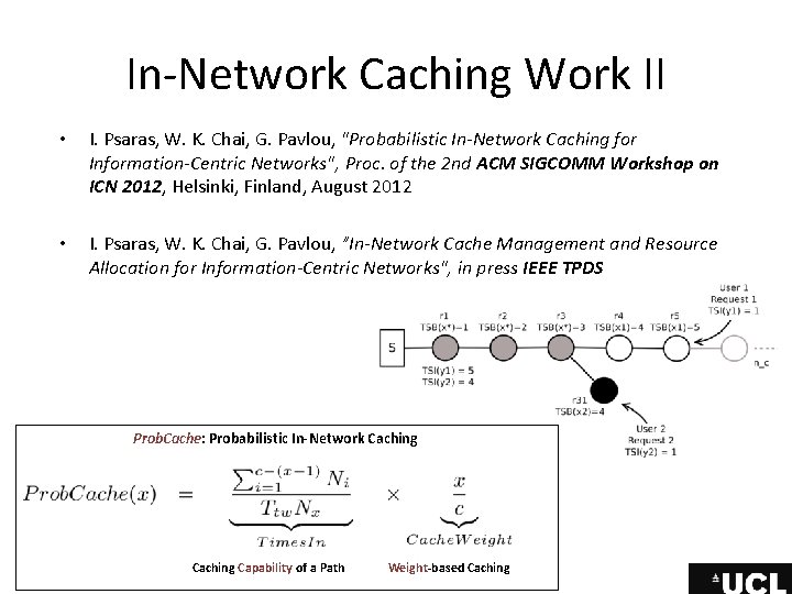 In-Network Caching Work II • I. Psaras, W. K. Chai, G. Pavlou, "Probabilistic In-Network In-Network Caching Work II • I. Psaras, W. K. Chai, G. Pavlou, "Probabilistic In-Network